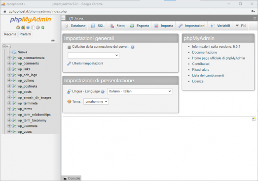 phpmyadmin interfaccia 1