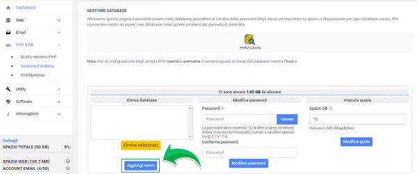 crea nuovo database mysql