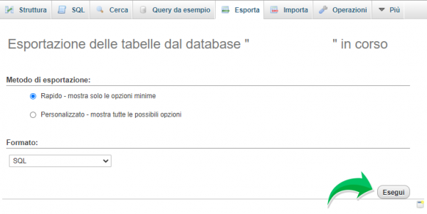 esporta database mysql