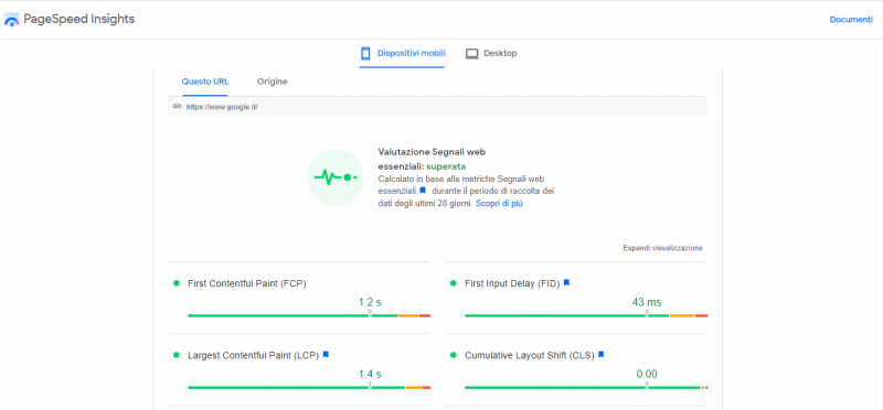 google pagespeed insight google.it