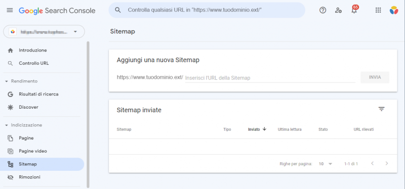 aggiungi nuova sitemap